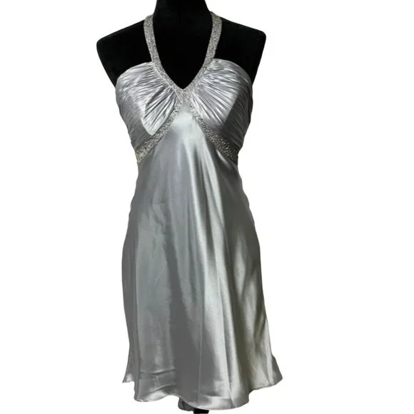 short silver backless dress Mini Crepe Halter Dress main image 1